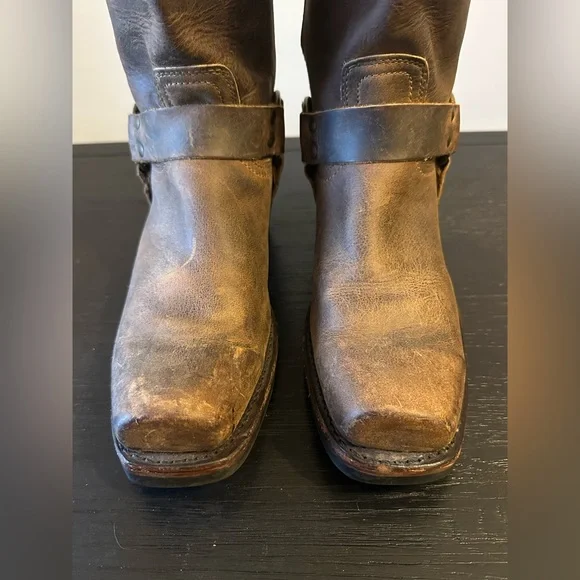 Frye Harness 12R Brown Leather Boots Square Toed Women’s Size 10 M - Picture 5 of 10